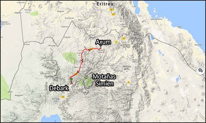 Mapa Debark Axum