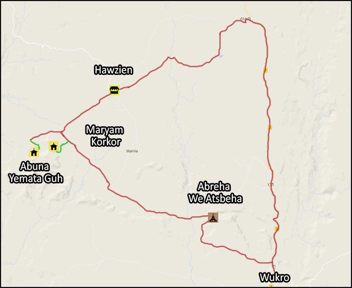 Mapa Iglesias Maryan Korkor y Abuna Yemata Ghu